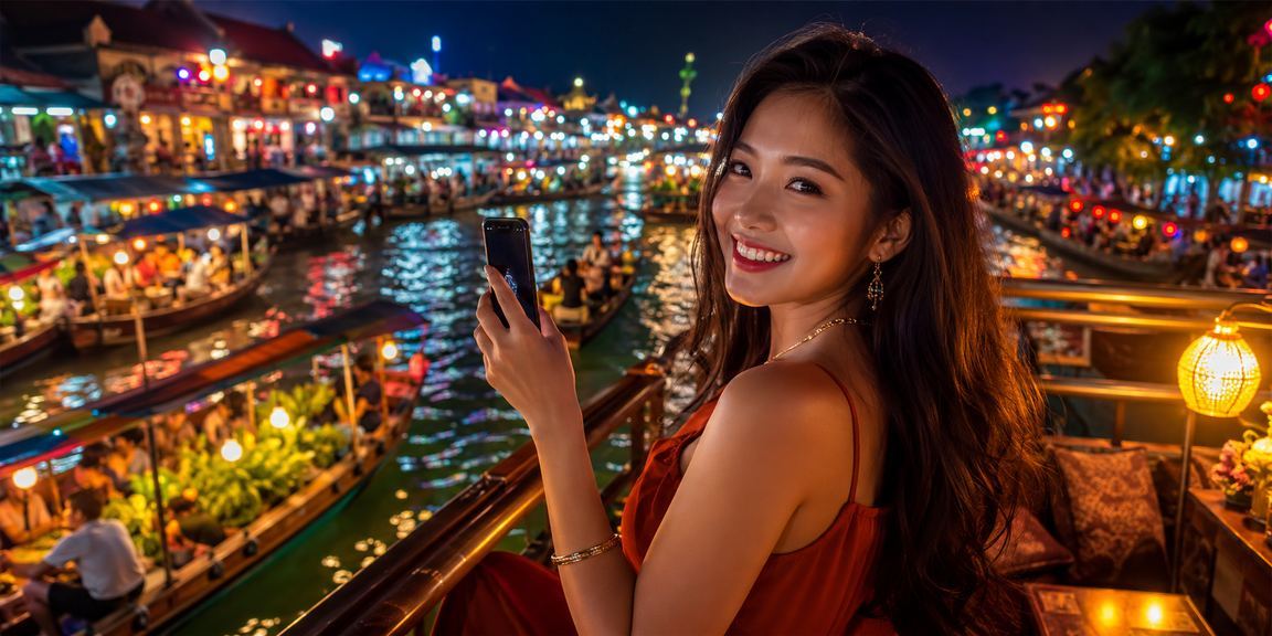 Người dùng Hà Nội sử dụng điện thoại tại chợ đêm – hình ảnh giải trí di động thường ngày